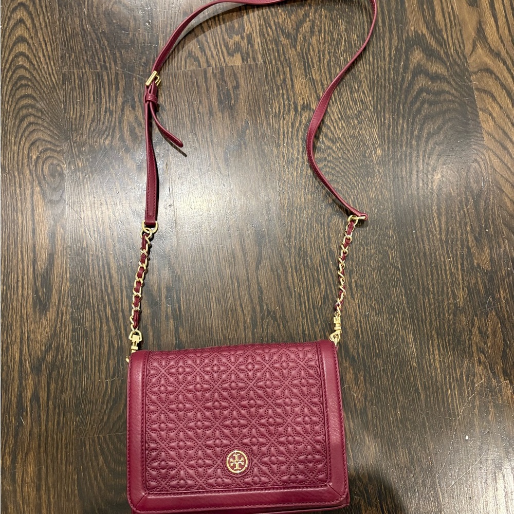 Tory Burch Burgundy Quilted Crossbody Bag